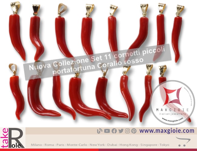 Collezione Pendente Corallo Rosso Cornetto Piccolo Set11