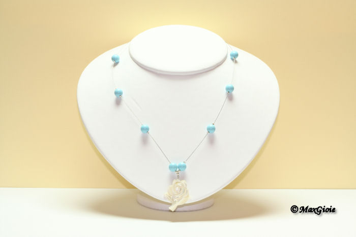 MAXGIOIE - Collana turchese acciaio pallini 8mm in Argento