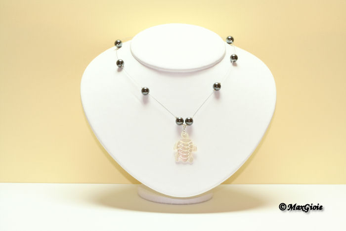 MAXGIOIE - Collana ematite acciaio pallini 8mm in Argento