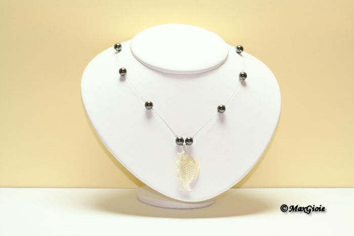 MAXGIOIE - Collana ematite acciaio pallini 8mm in Argento id11