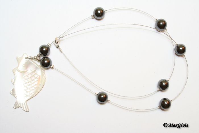 Dettaglio - Details MAXGIOIE - Collana ematite acciaio pallini 8mm in Argento id11