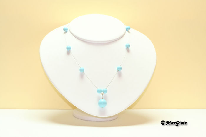 MAXGIOIE - Collana turchese acciaio pallini 8mm in Argento
