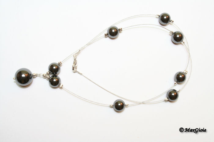 Dettaglio - Details MAXGIOIE - Collana ematite acciaio pallini 8mm in Argento id17