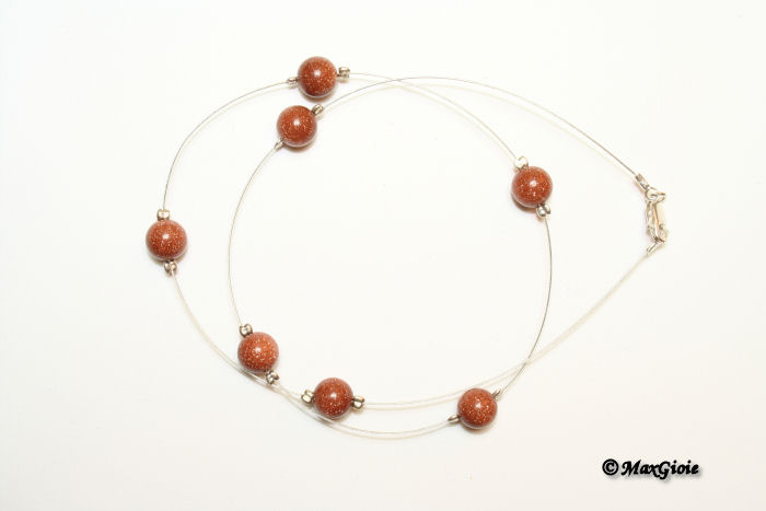 Dettaglio - Details MAXGIOIE - Collana gold stone acciaio pallini 8mm in Argento id18