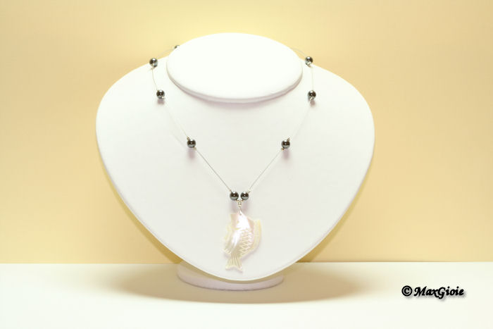 MAXGIOIE - Collana ematite acciaio pallini 6mm in Argento id20