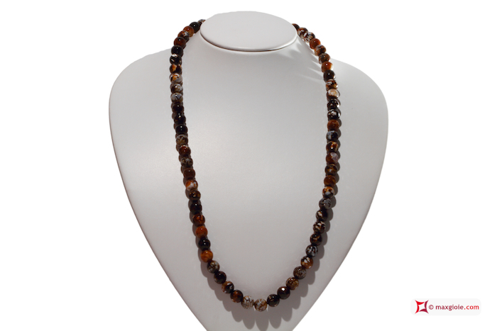 MAXGIOIE - Collana Agata di fuoco marrone faccettato 10mm in Argento