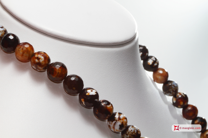 MAXGIOIE - Collana Agata di fuoco marrone faccettato 10mm in Argento
