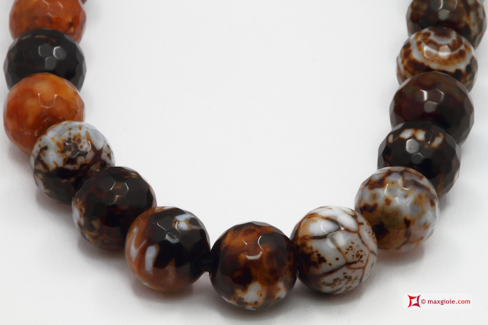 MAXGIOIE - Collana Agata di fuoco marrone faccettato 10mm in Argento