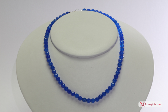 MAXGIOIE - Collana Agata blu faccettata pallini 6mm in Argento