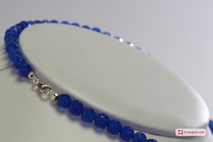 Dettaglio - Details MAXGIOIE - Collana Agata blu faccettata pallini 6mm in Argento