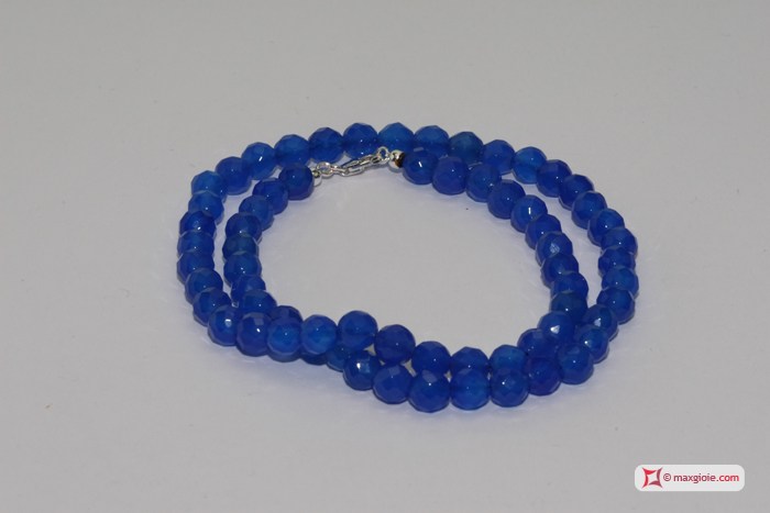 Vista Ulteriore - Additional View MAXGIOIE - Collana Agata blu faccettata pallini 6mm in Argento