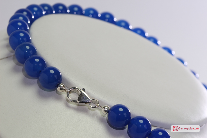 MAXGIOIE - Collana Agata blu pallini 10mm in Argento