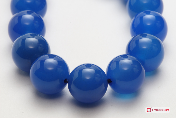 MAXGIOIE - Collana Agata blu pallini 10mm in Argento