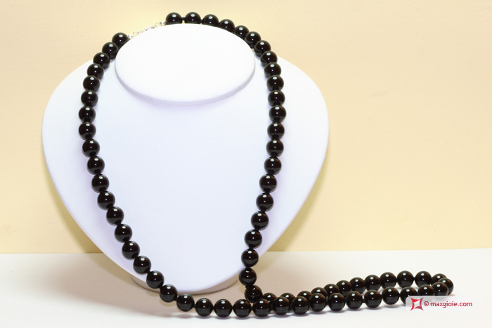 MAXGIOIE - Collana Agata nera pallini 12mm in Argento