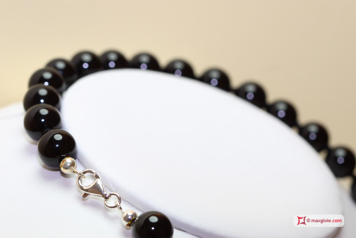 MAXGIOIE - Collana Agata nera pallini 12mm in Argento