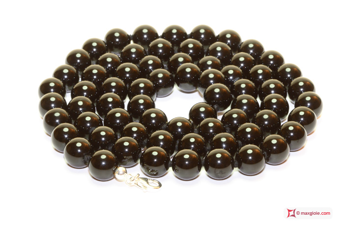 MAXGIOIE - Collana Agata nera pallini 12mm in Argento