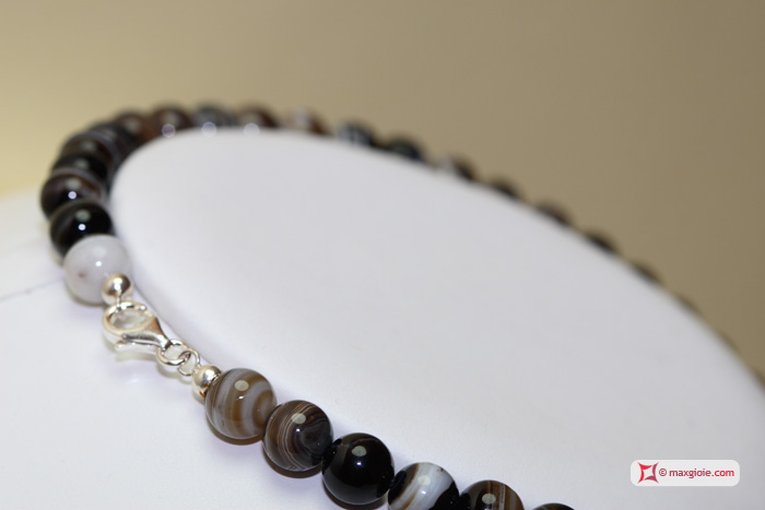 Dettaglio - Details MAXGIOIE - Collana Agata nera striata pallini 8mm in Argento