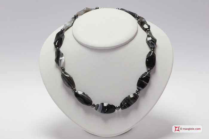 MAXGIOIE - Collana Agata nera striata ed Ematite in Argento