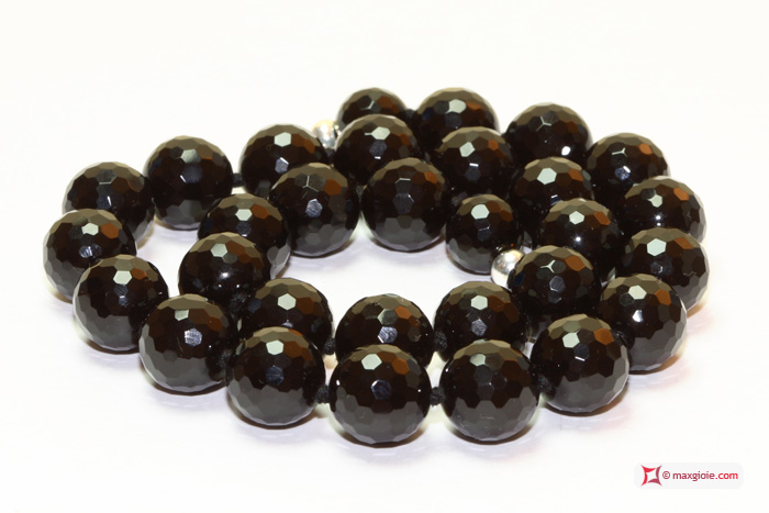 Macrofotografia - Macro Photography MAXGIOIE - Collana Agata nera faccettata pallini 14mm in Argento