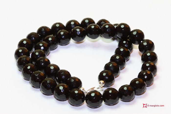 MAXGIOIE - Collana Agata nera faccettata pallini 12mm in Argento