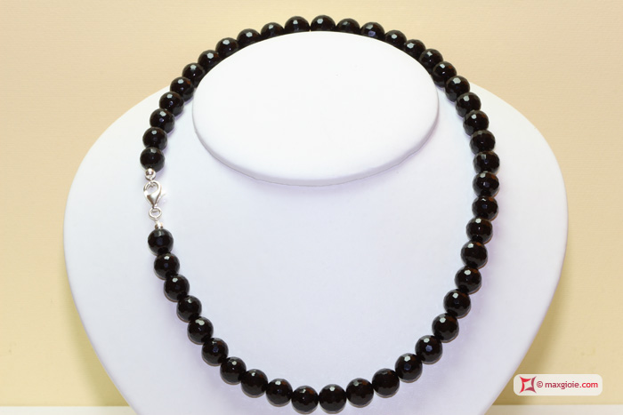 MAXGIOIE - Collana Agata nera faccettata pallini 10mm in Argento