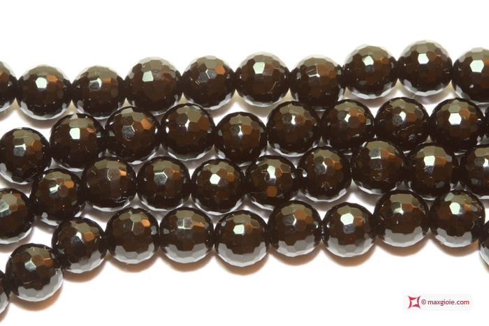 MAXGIOIE - Collana Agata nera faccettata pallini 10mm in Argento