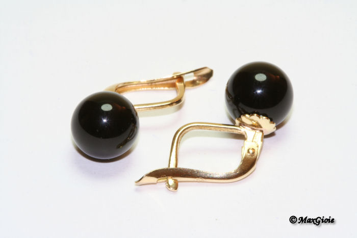 Dettaglio - Details MAXGIOIE - Orecchini Agata nera 8mm in Oro 18K