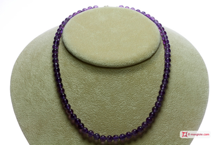 MAXGIOIE - Collana Ametista Extra pallini 6mm in Oro 18K