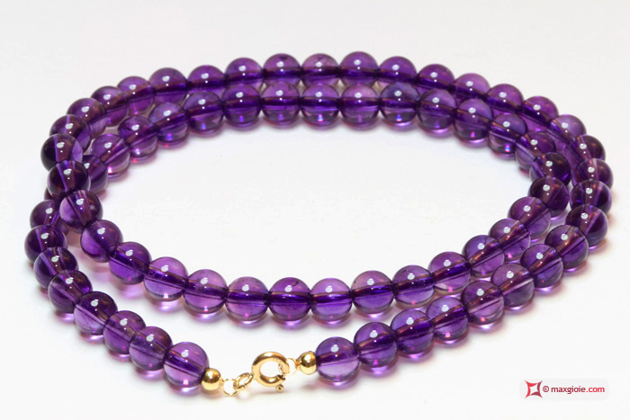MAXGIOIE - Collana Ametista Extra pallini 6mm in Oro 18K