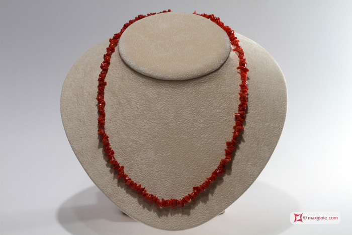MAXGIOIE - Collana Corallo rosso del Mediterraneo spezzatini ±20g in Argento