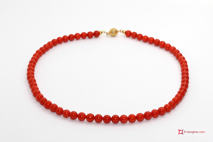 MAXGIOIE - Collana Corallo rosso Extra Light Color pallini 7½-8mm in Oro 18K