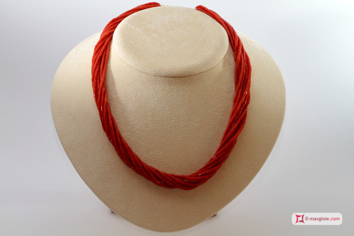MAXGIOIE - Collana Corallo rosso Extra Torchon cannettine 2½mm 10 fili in Oro 18K