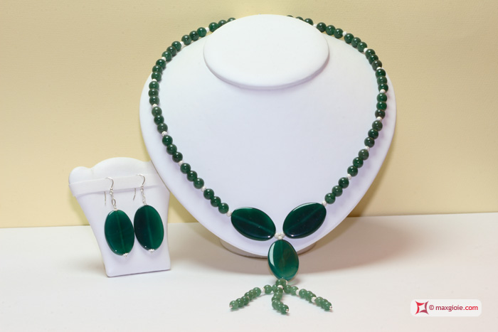 MAXGIOIE - Collana e Orecchini Avventurina fashion Argento