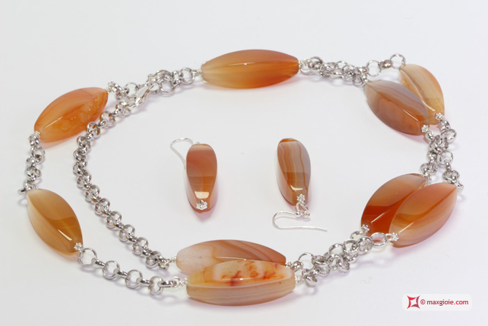 MAXGIOIE - Collana e Orecchini Corniola 37x12mm catena in Argento