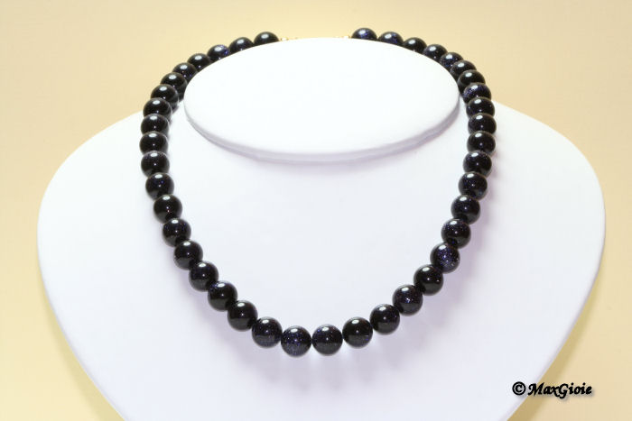 MAXGIOIE - Collana Blue stone pallini 10mm in Argento