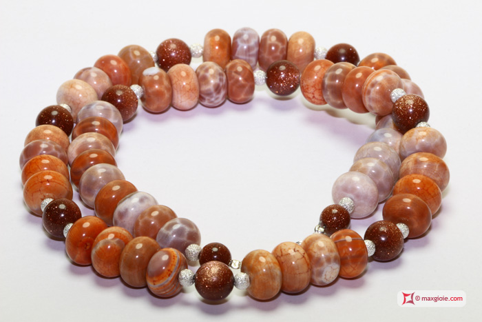 Vista Ulteriore - Additional View MAXGIOIE - Collana Shaped Stone Orange a rondelle e Gold Stone