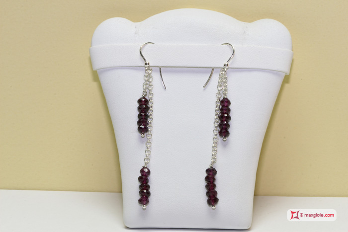 MAXGIOIE - Orecchini Granato rondelle faccettate 5mm catenine in Argento