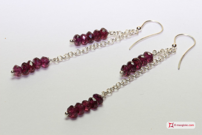 Dettaglio - Details MAXGIOIE - Orecchini Granato rondelle faccettate 5mm catenine in Argento