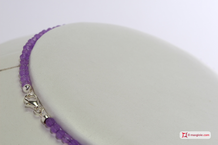 MAXGIOIE - Collana Giada lilla faccettato pallini 3mm in Argento