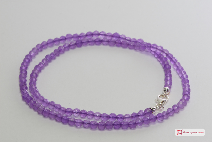 MAXGIOIE - Collana Giada lilla faccettato pallini 3mm in Argento