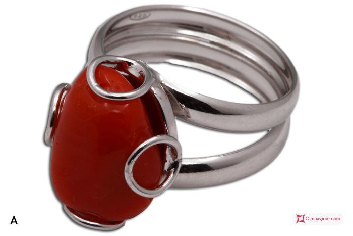 MAXGIOIE - Anello Corallo rosso 1 spola in Argento 925 rodiato [scelte multiple]