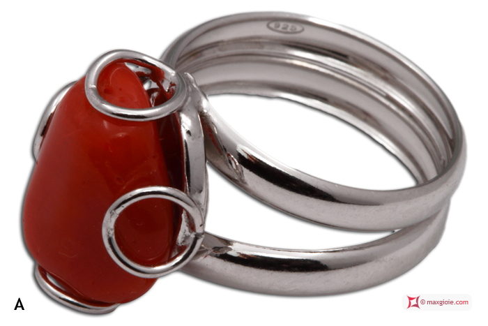 MAXGIOIE - Anello Corallo rosso 1 spola in Argento 925 rodiato [scelte multiple]