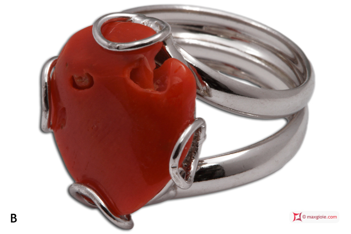 MAXGIOIE - Anello Corallo rosso 1 spola in Argento 925 rodiato [scelte multiple]