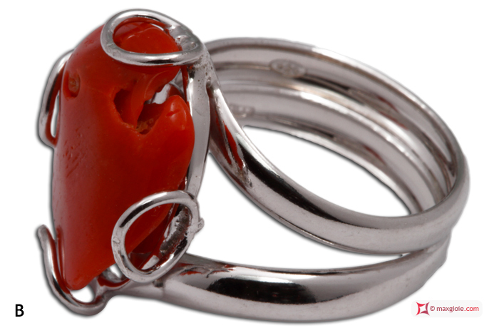 MAXGIOIE - Anello Corallo rosso 1 spola in Argento 925 rodiato [scelte multiple]