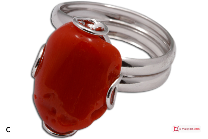 MAXGIOIE - Anello Corallo rosso 1 spola in Argento 925 rodiato [scelte multiple]