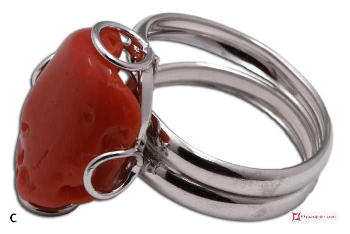 MAXGIOIE - Anello Corallo rosso 1 spola in Argento 925 rodiato [scelte multiple]
