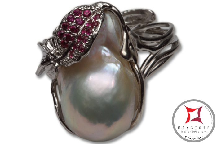 MAXGIOIE - Anello etrusco Perle Zirconi Foglie in Argento 925 id0024