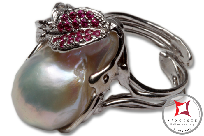 MAXGIOIE - Anello etrusco Perle Zirconi Foglie in Argento 925 id0024