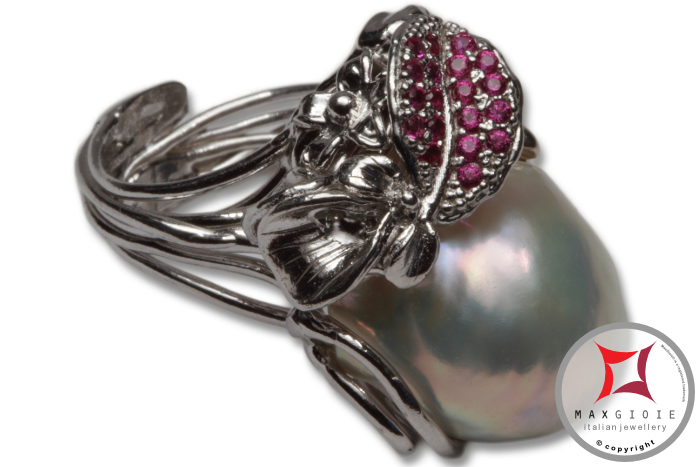 MAXGIOIE - Anello etrusco Perle Zirconi Foglie in Argento 925 id0024