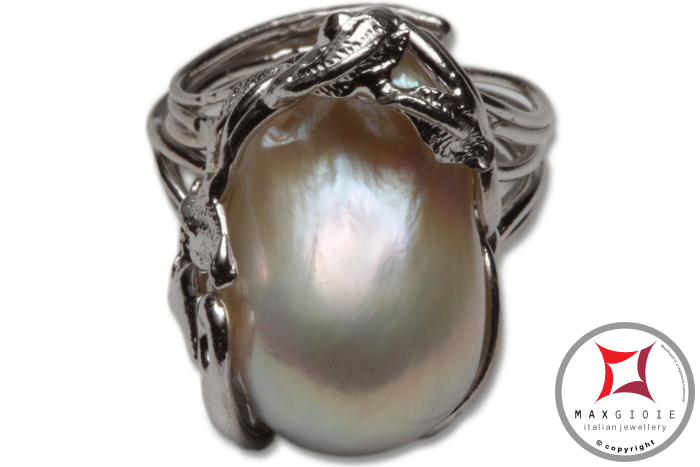 MAXGIOIE - Anello etrusco Perle Foglie in Argento 925 id0025